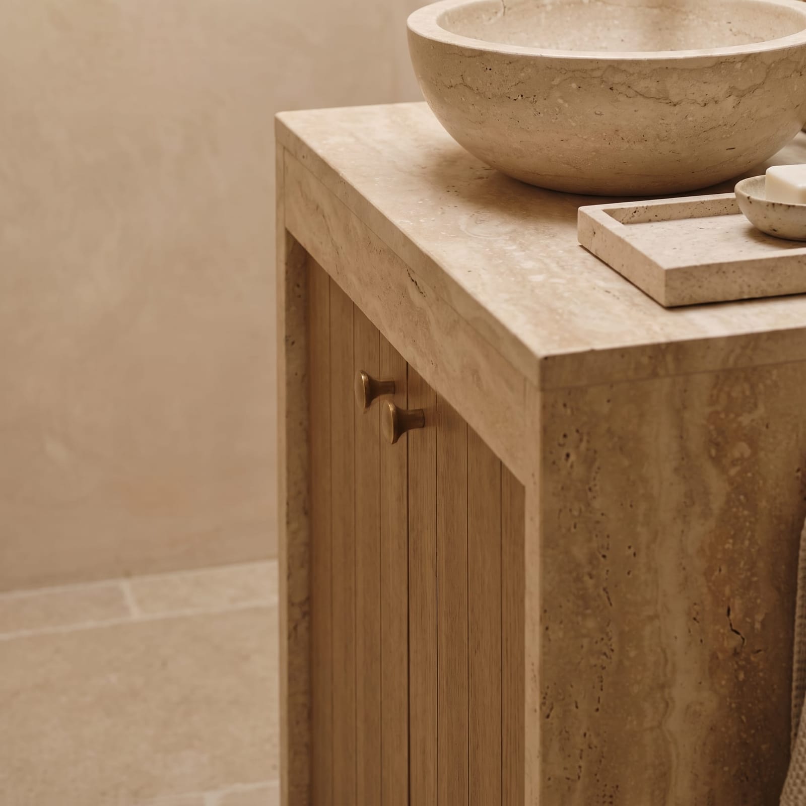 Living Source 24" Travertine and White Oak Vanity