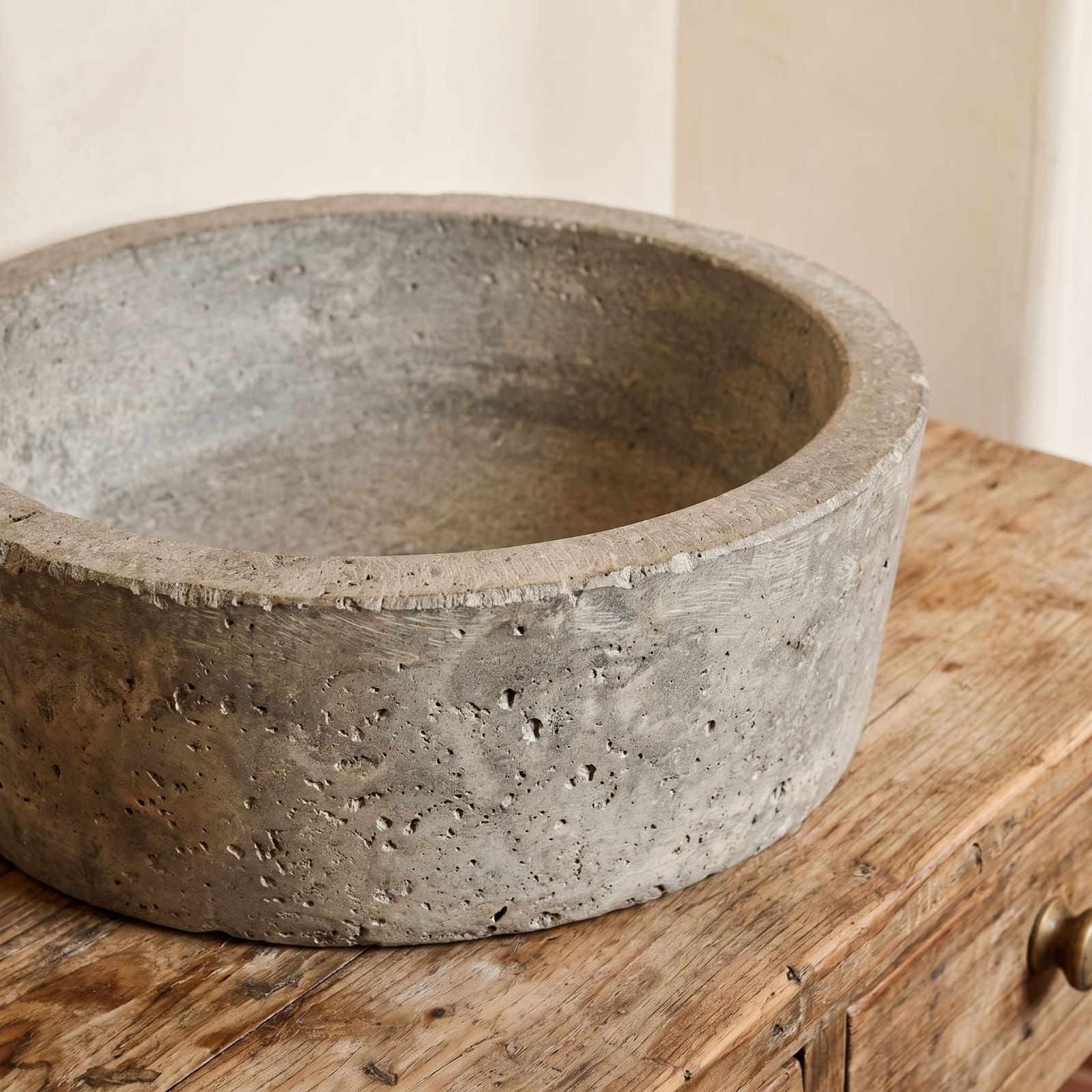 TashMart Cylindrical Natural Travertine Vessel Sink