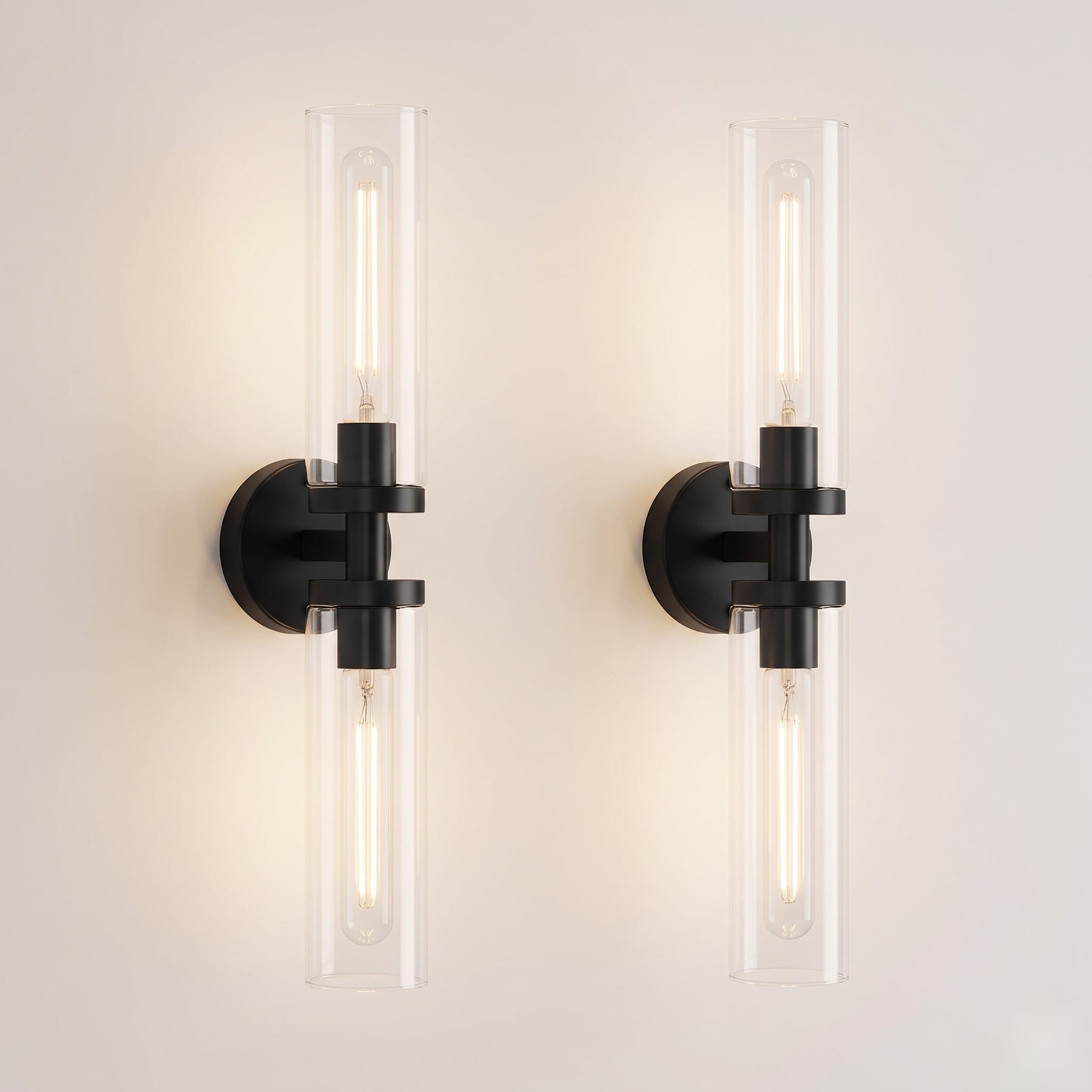 Indoi Matte Black Clear-Glass Wall Sconces — Set of 2