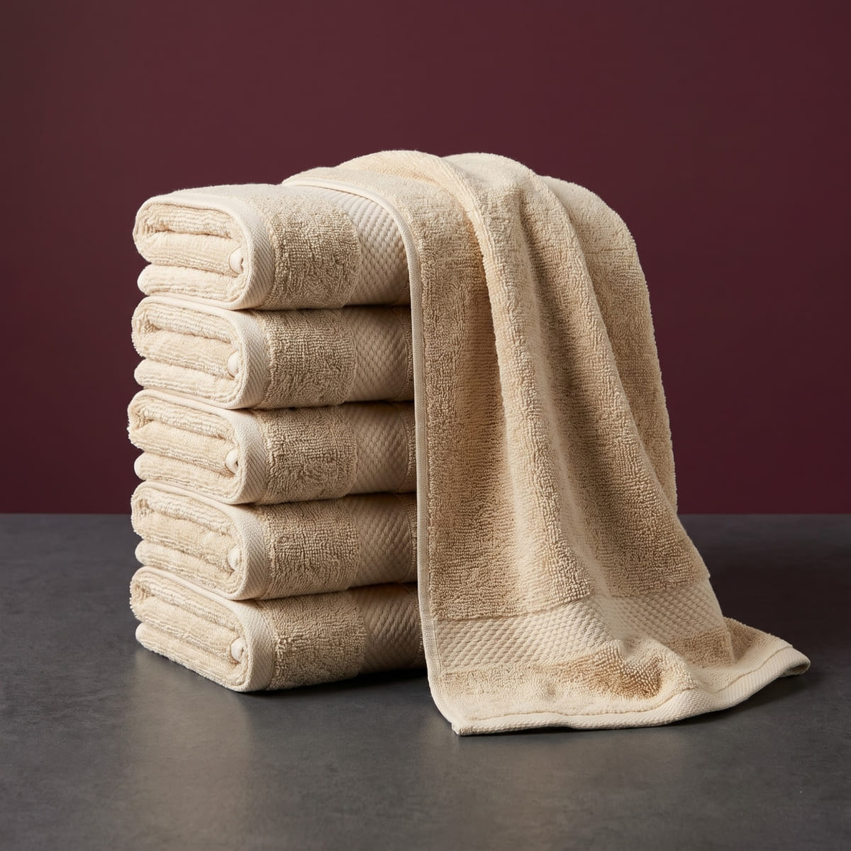 White Classic Luxury Beige Hand Towels 6-Pack