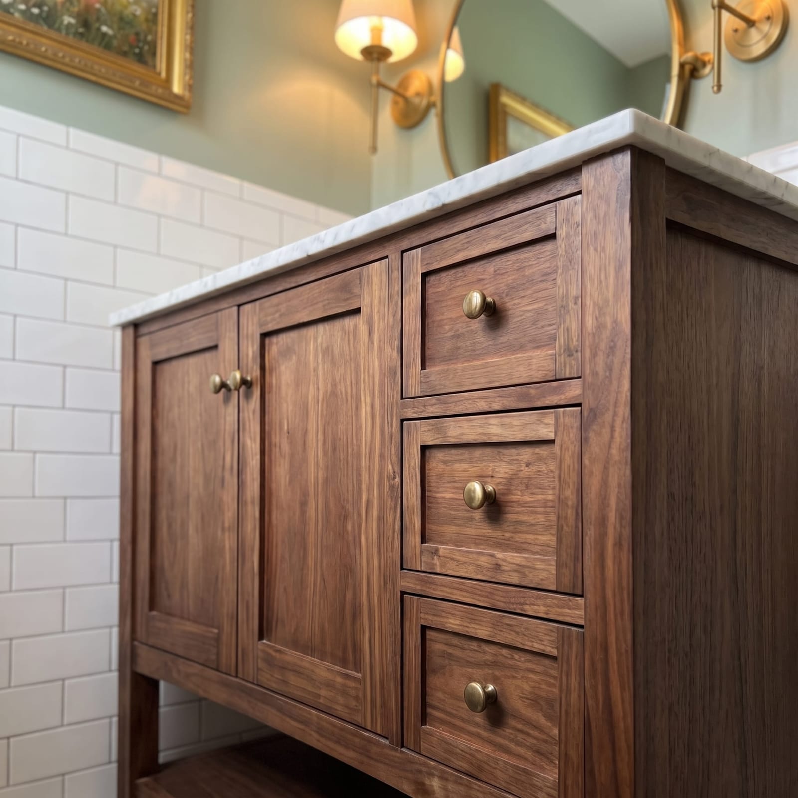 Vanity Art 36" Single Bathroom Vanity with Marble Top (Walnut)