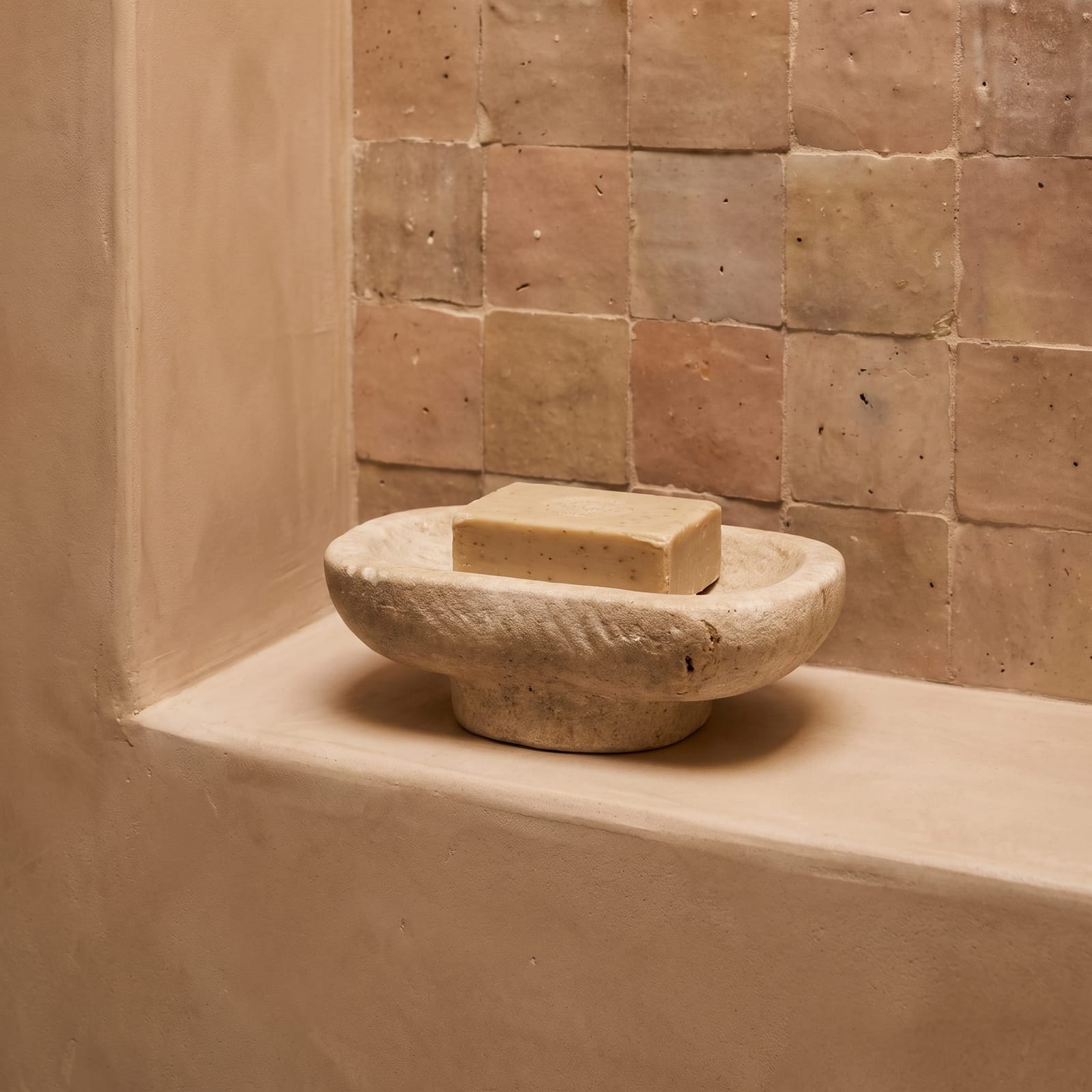 Marble Pedestal Round Soap Holder (Travertine)