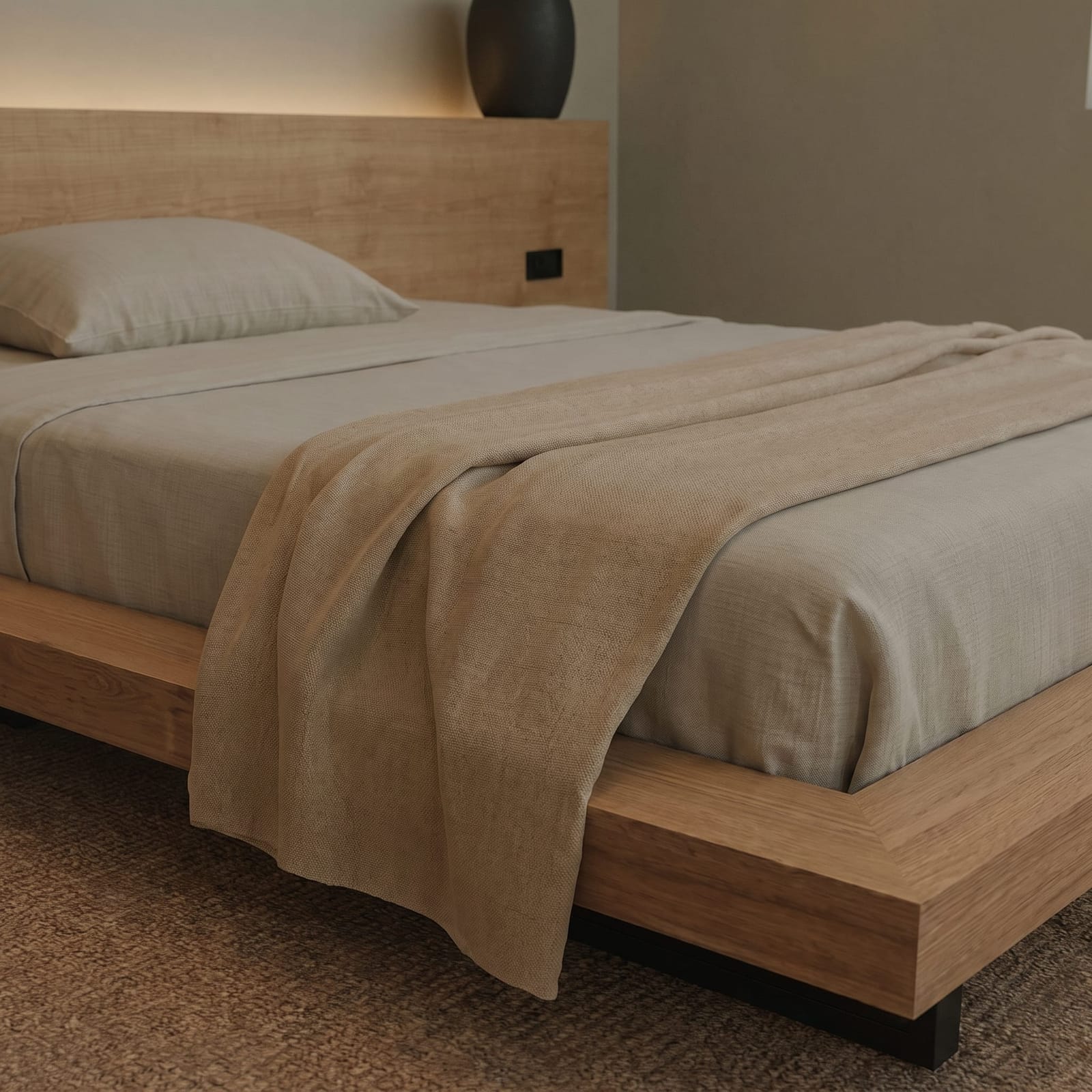 Crate & Barrel Organic Cotton Chunky Hand-Knit Bed Throw Blanket (Sand Beige)
