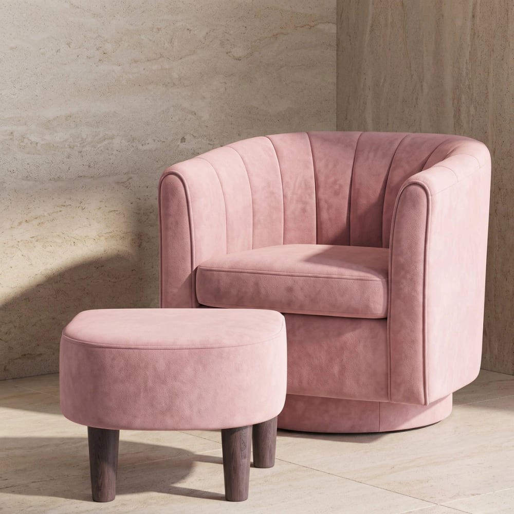 Blush Velvet Swivel Barrel Chair