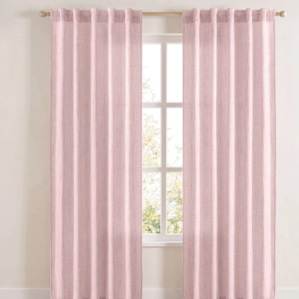 MIULEE Light-Pink Faux-Linen Curtains (Pair)