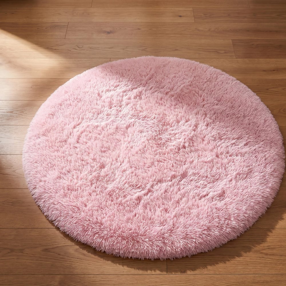 OLANLY Round Pink Shag Rug