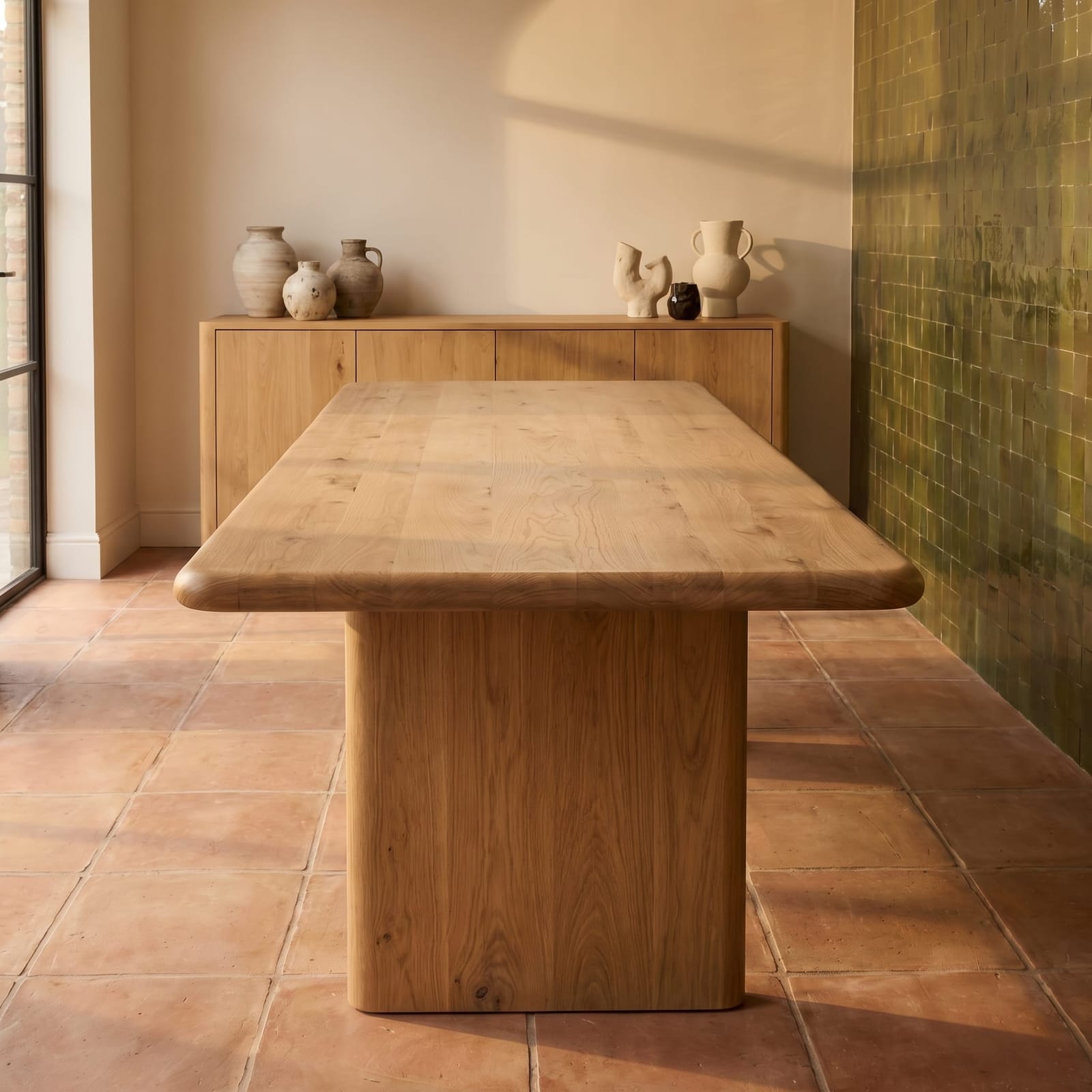 Virage 96" Curved Natural Oak Wood Dining Table