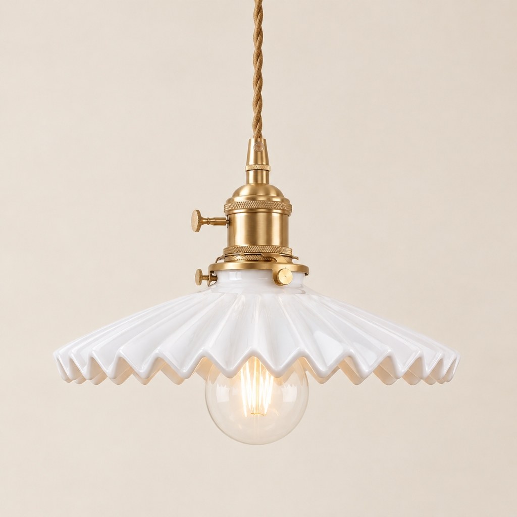 Shenmoyl White Pleated Ceramic Pendant Light
