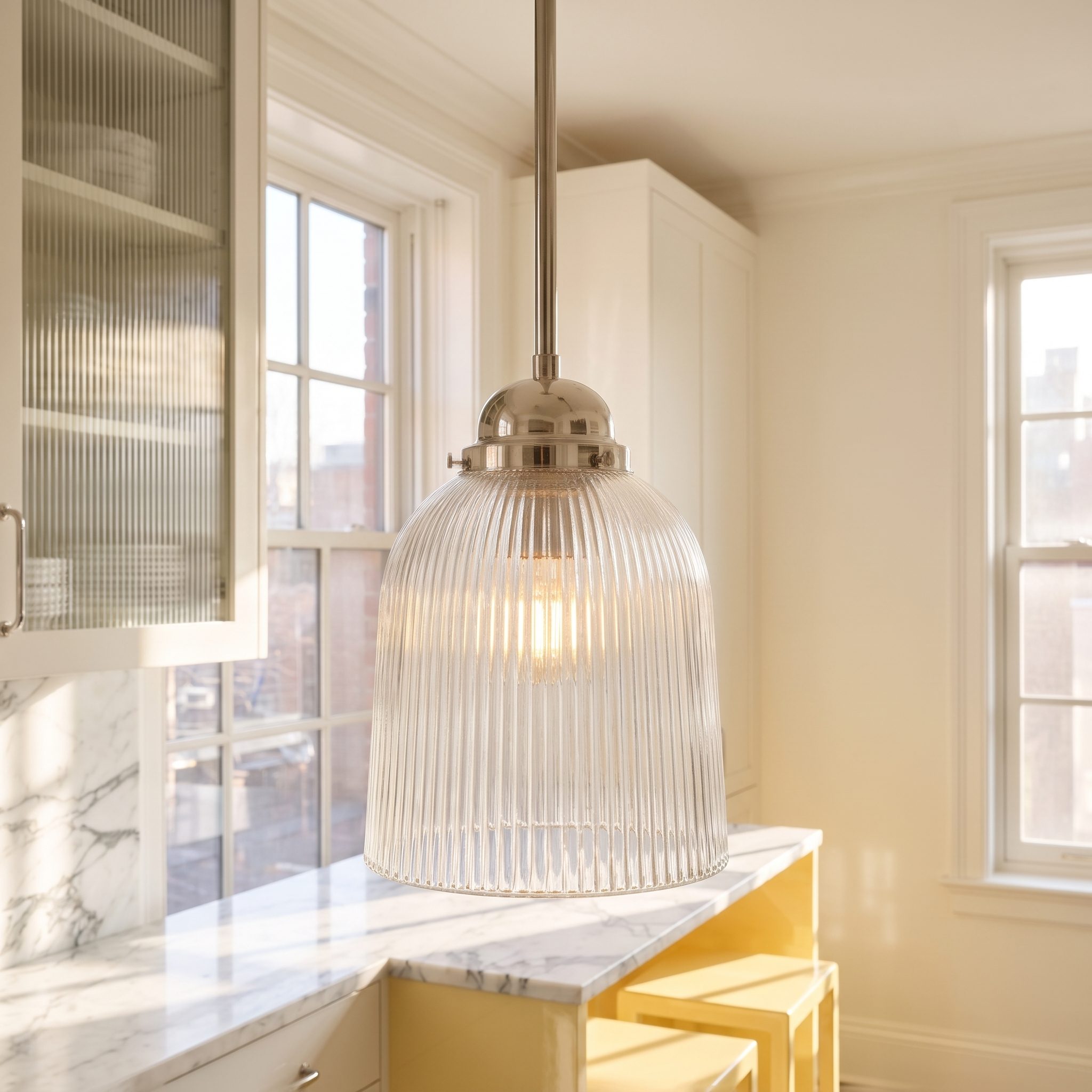 West Elm Sculptural Ribbed Pendant (Clear/Nickel)
