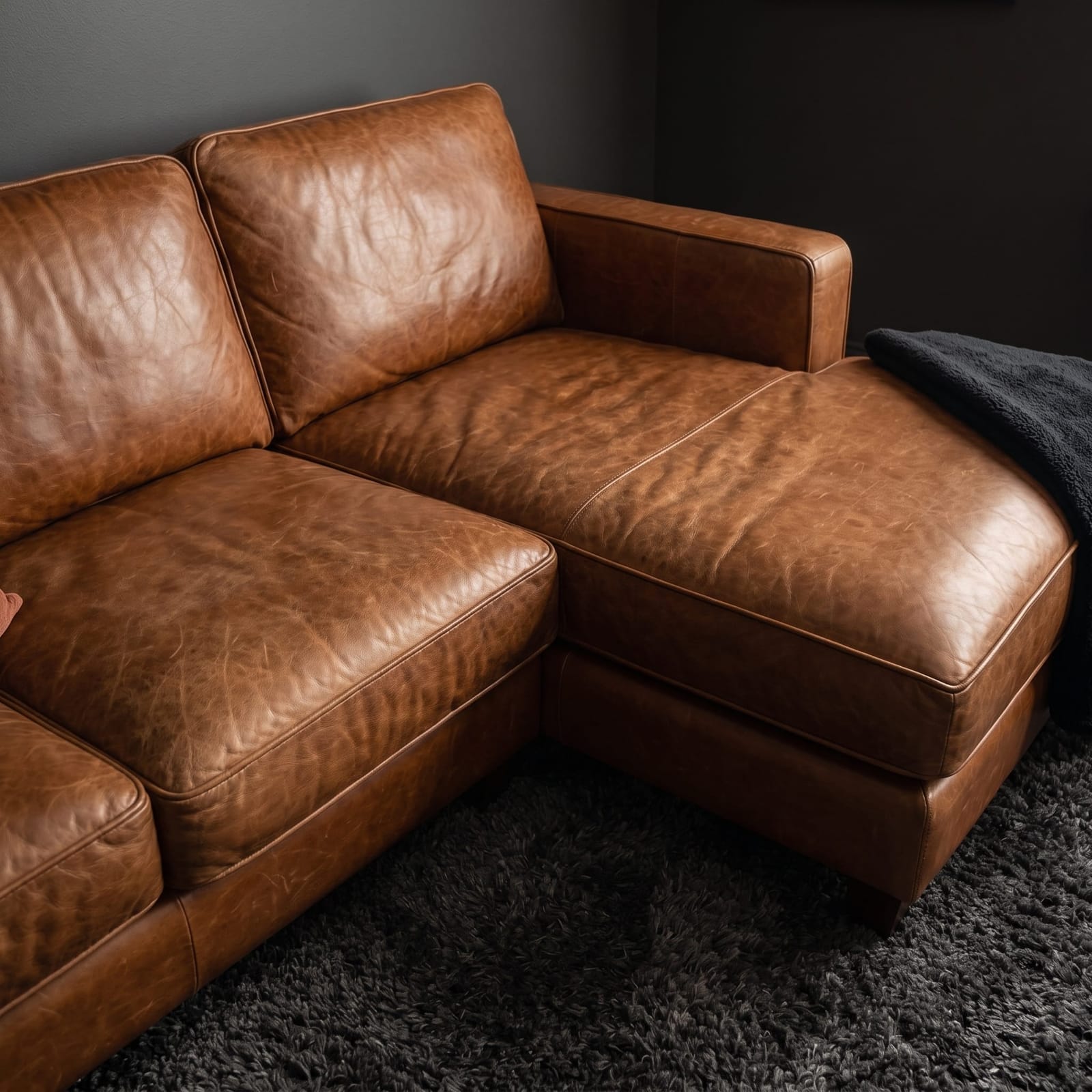 Poly & Bark Genuine Leather Sectional (Cognac Tan)