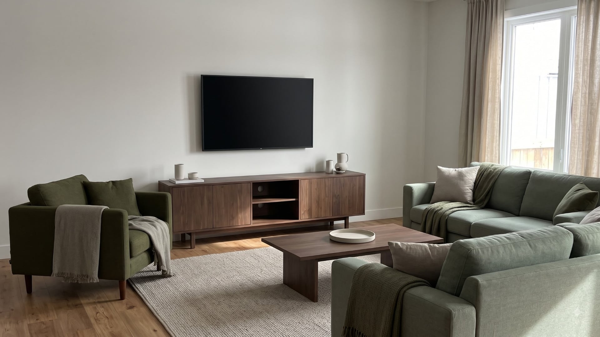 The screen stays off; sightlines, storage and seating do the real work.