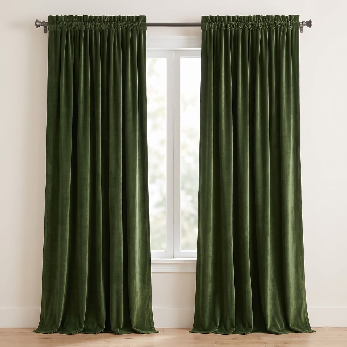 Deep Olive Velvet Curtains (Pair)