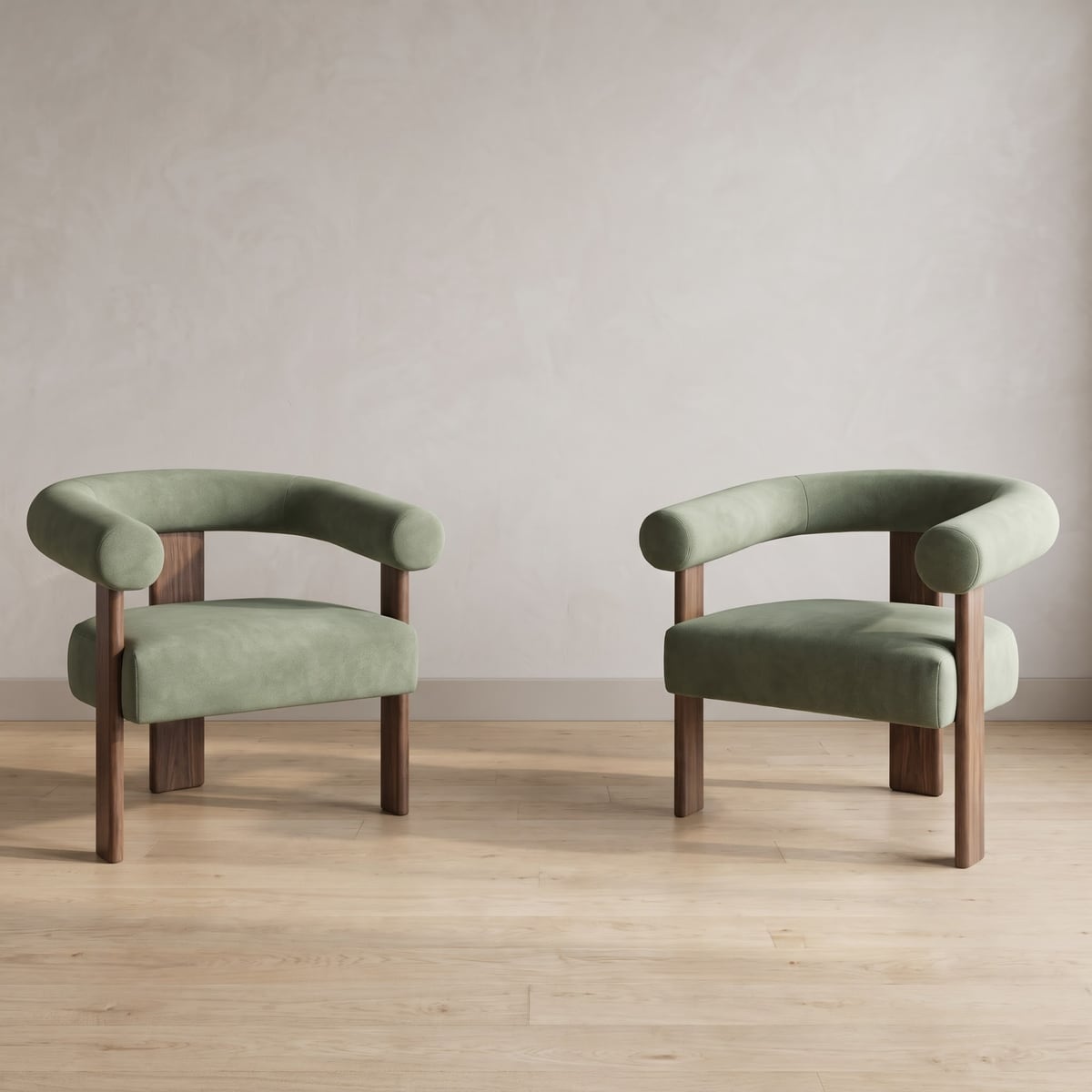 Green Barrel Accent Chairs (Pair)