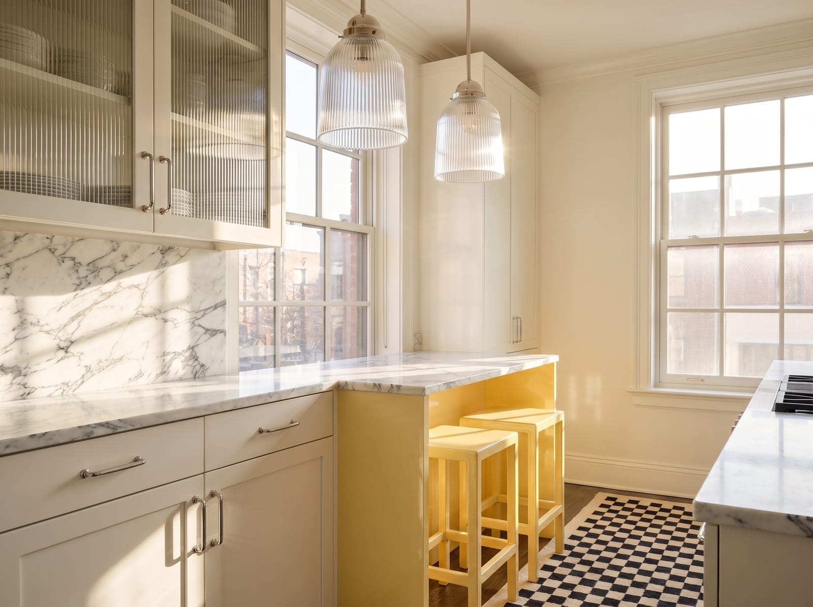 Terracotta Yellow Kitchen — warm modern kitchen interior concept featuring terracotta, oak, marble